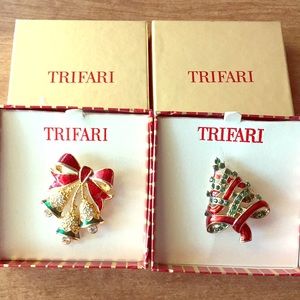 Trifari Rhinestone Christmas Pins set of 2